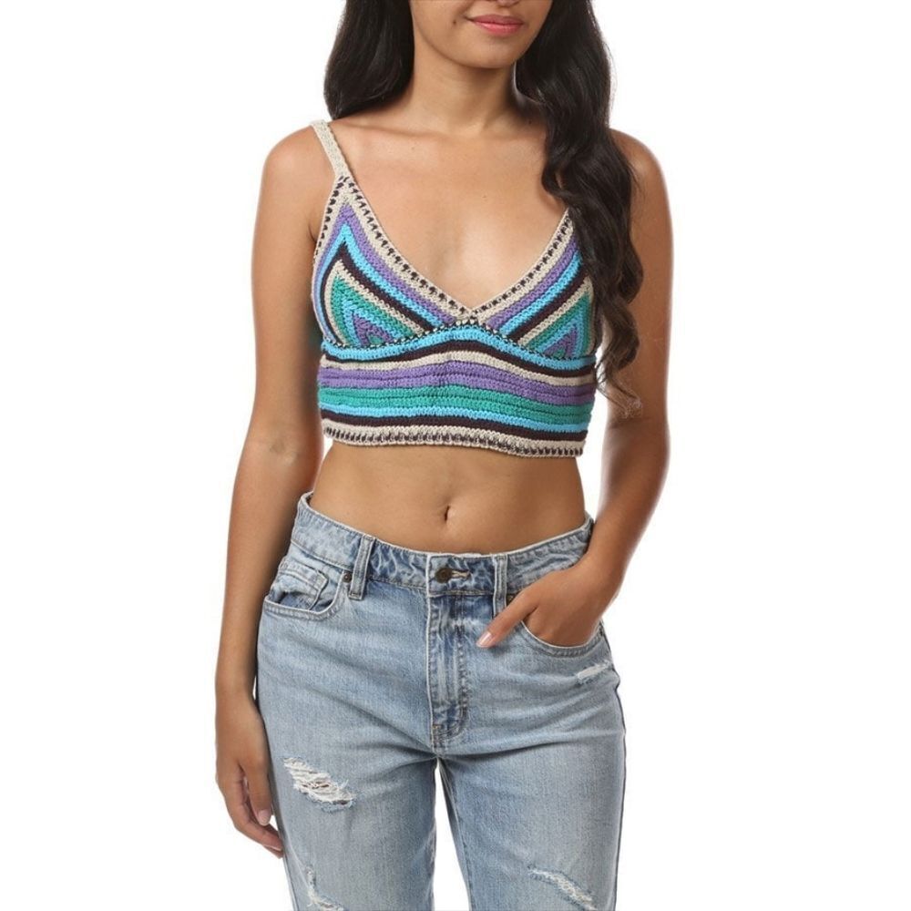NWT BDG GIGI STRIPE TRIANGLE CROCHET BOHO BRALLETE SZ L